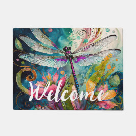 Tinte und Pen Wasserfarbendragonfly Fußmatte