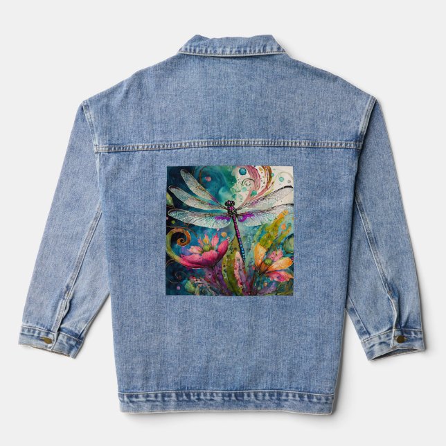 Tinte und Pen Wasserfarbendragonfly Jeansjacke (Rückseite)