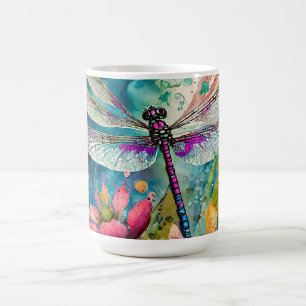 Tinte und Pen Wasserfarbendragonfly Kaffeetasse