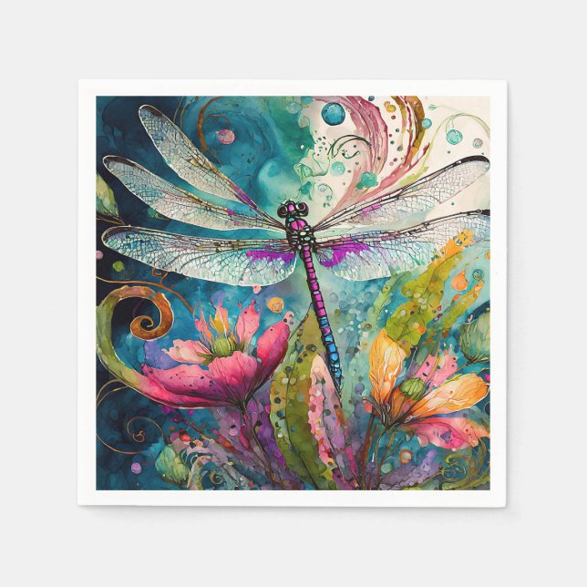 Tinte und Pen Wasserfarbendragonfly Serviette (Vorderseite)