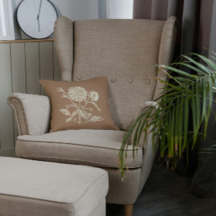 Tinte Vintag Zinnia Illustration Brown Kissen