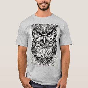 Tinte & Weisheit: Schwarz & Weiß Owl Tattoo T-Shir T-Shirt
