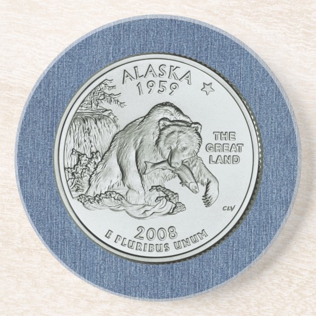 Tinted Alaska Staat Quarter Design Getränkeuntersetzer (Vorne)