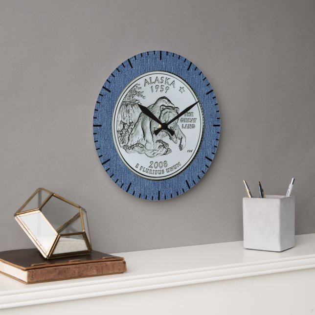 Tinted Alaska Staat Quarter Design  Große Wanduhr (Büro)