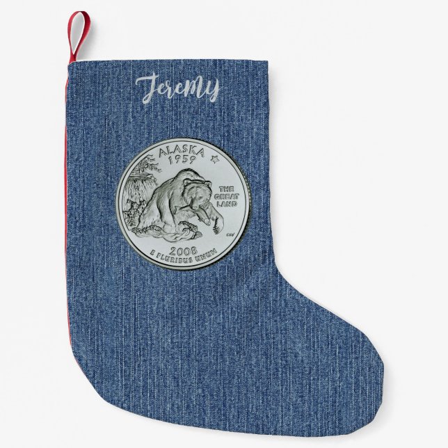 Tinted Alaska Staat Quarter Personalisiert Kleiner Weihnachtsstrumpf (Vorderseite)