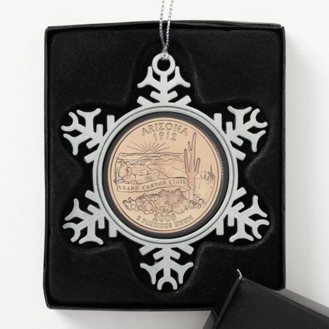 Tinted Arizona Staat Quarter Schneeflocken Zinn-Ornament (Box)