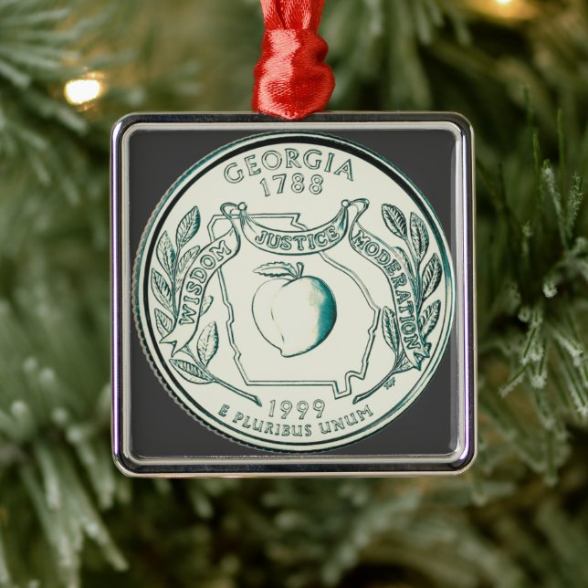 Tinted Georgia Staat Quarter Ornament Aus Metall (Baum)