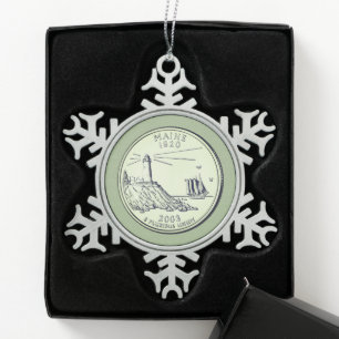 Tinted Maine Staat Quarter Schneeflocken Zinn-Ornament