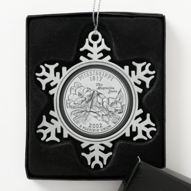 Tinted Mississippi Staat Quarter Schneeflocken Zinn-Ornament (Box)
