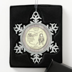 Tinted Ohio Staat Quarter Schneeflocken Zinn-Ornament