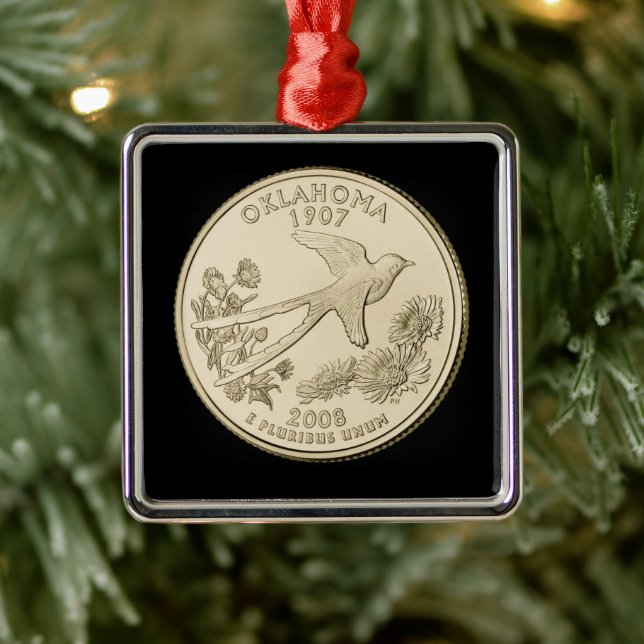 Tinted Oklahoma Staat Quarter Ornament Aus Metall (Baum)