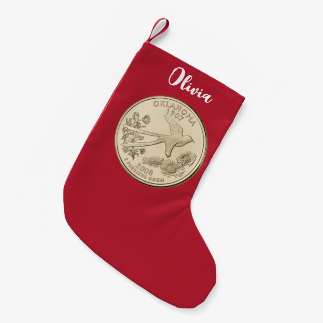 Tinted Oklahoma Staat Quarter Personalisiert Kleiner Weihnachtsstrumpf (Vorderansicht (hängend))