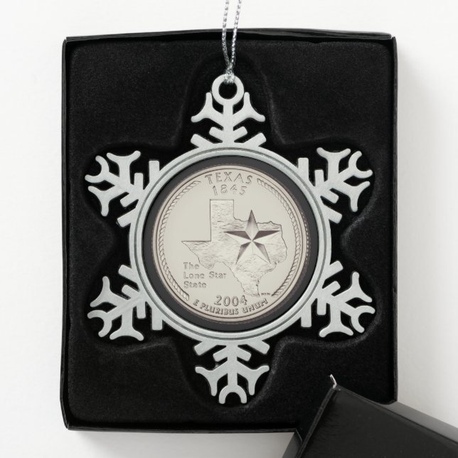 Tinted Texas Staat Quarter Schneeflocken Zinn-Ornament (Box)