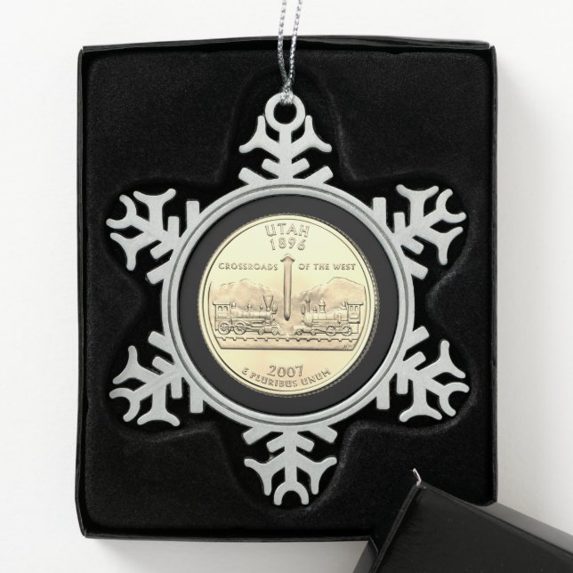 Tinted Utah Staat Quarter Schneeflocken Zinn-Ornament (Box)