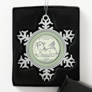 Tinted Wisconsin Staat Quarter Schneeflocken Zinn-Ornament