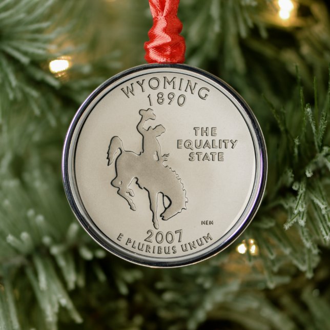 Tinted Wyoming Staat Quarter Ornament Aus Metall (Baum)