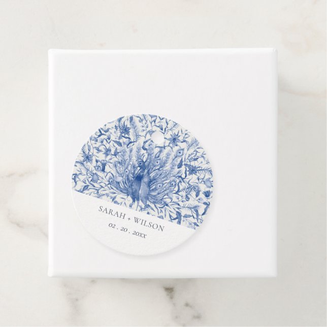 Tintenblauer Verzierte Wasserfarbenpfauenhochzeit Geschenkanhänger (Beispiel)
