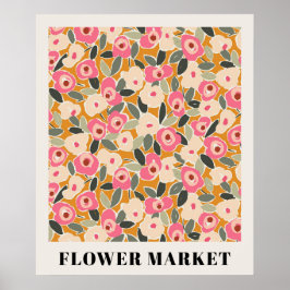 Tintenblumen-Blumenmarkt-Muster - Sonnige Wiese Poster