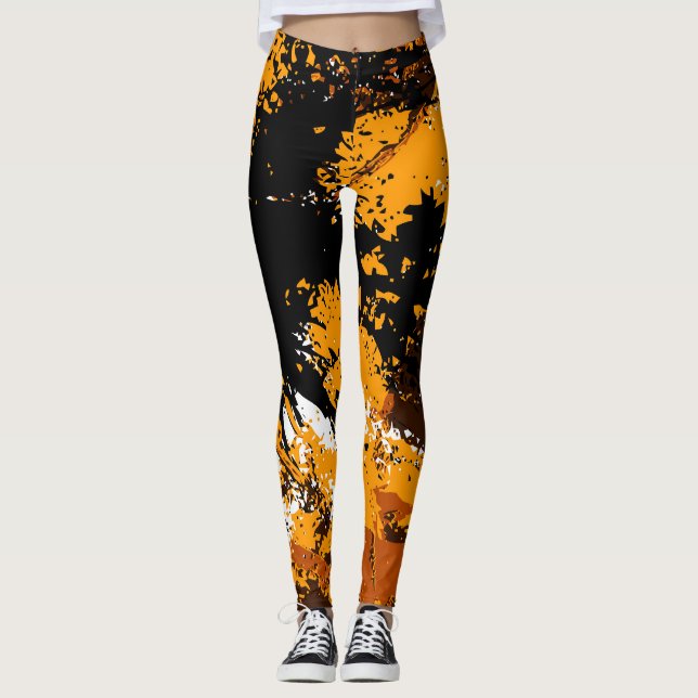 Tintenexplosion: Abstrakte, bunt abgestürzte Welle Leggings (Vorderseite)