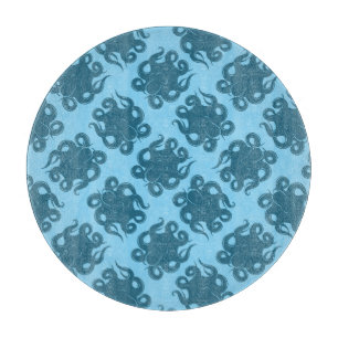 Tintenfisch auf Blauem Muster Schneidebrett