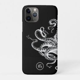 Tintenfisch auf Schwarz mit Monogramm Case-Mate iPhone Hülle