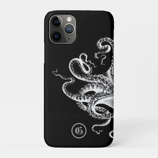 Tintenfisch auf Schwarz mit Monogramm Case-Mate iPhone Hülle (Rückseite)