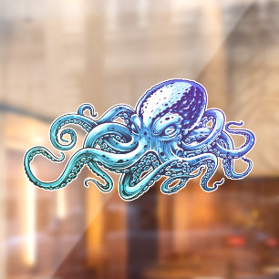 Tintenfisch Blau Ozean Nautische Kunst Fensteraufkleber