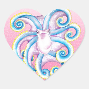 Tintenfisch Bleiglas Rosa Herz-Aufkleber