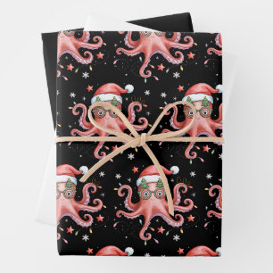 Tintenfisch Brille Weihnachtsmann Hut Weihnachtsli Geschenkpapier Set