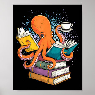 Tintenfisch Buch lesend Leser Ozean lustig Poster