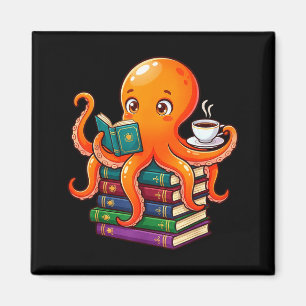 Tintenfisch Buch lesender Kaffeeliebhaber Ozean lu Magnet