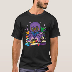 Tintenfisch Buch Taucher Bücherwurm Lustiger Leser T-Shirt