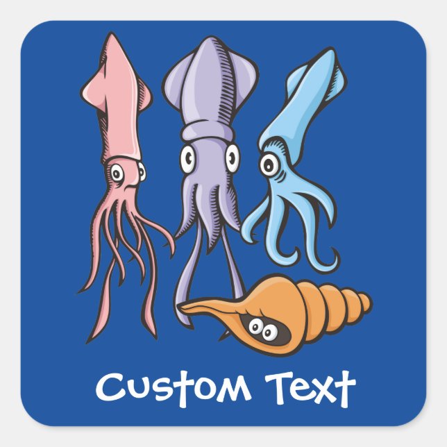 Tintenfisch Cartoon Square Sticker (Vorderseite)