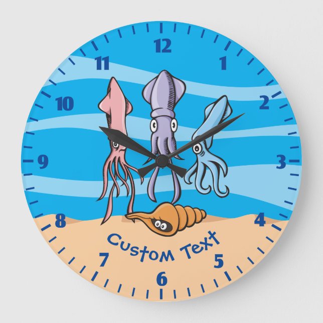 Tintenfisch-Cartoons Große Wanduhr (Vorderseite)