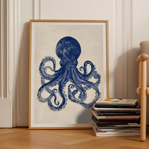 Tintenfisch-Druck Linolschnitt Vintage-Plakat Retr Poster