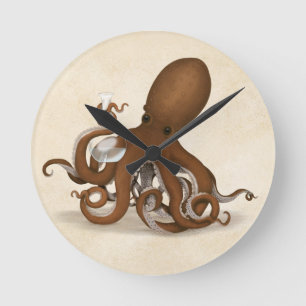 Tintenfisch hält Chemie-Kolben Steampunk Wissensch Runde Wanduhr