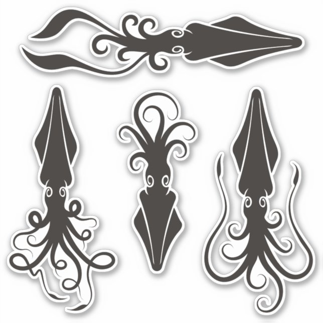 Tintenfisch Icons Contour Sticker Set (Vorderseite)