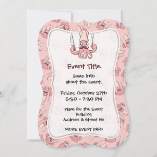 Tintenfisch Koch Cartoon Einladung