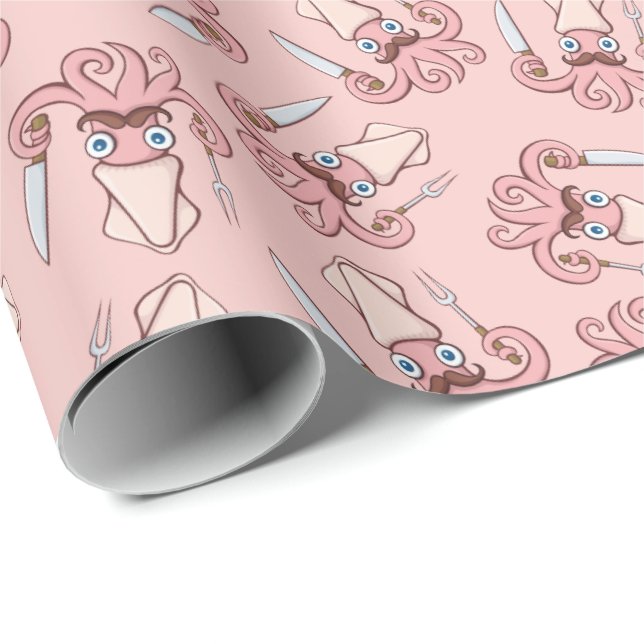 Tintenfisch Koch Cartoon Muster Geschenkpapier (Rolleneckpunkt)