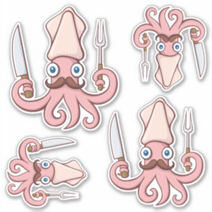 Tintenfisch Koch Cartoon Set Aufkleber