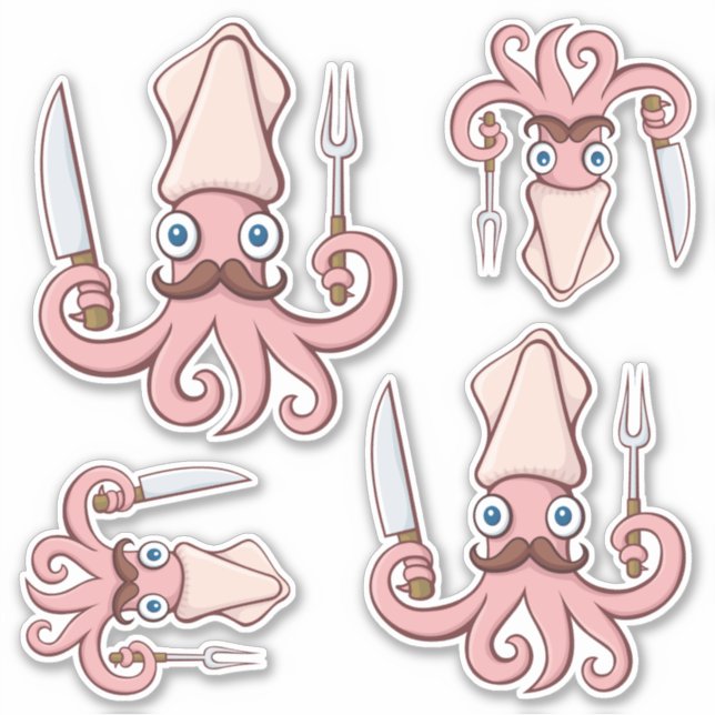 Tintenfisch Koch Cartoon Set Aufkleber (Vorderseite)