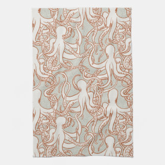Tintenfisch-Linienkunst | Moderne Küste (Orange & Geschirrtuch