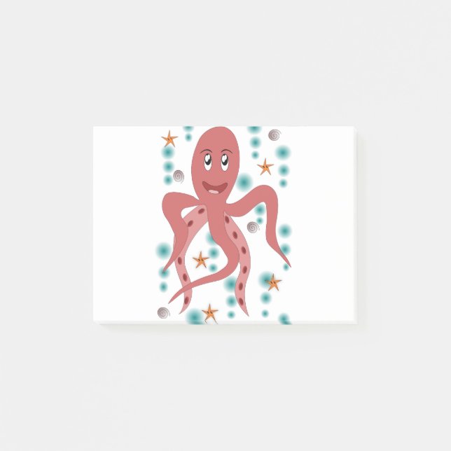 Tintenfisch Octopus Tier Untersee Kraken Meeresleb Post-it Klebezettel (Vorderseite)