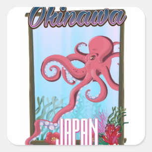 Tintenfisch-Reiseplakat Okinawas Japan Quadratischer Aufkleber