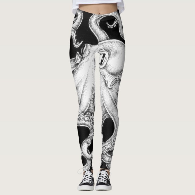 Tintenfisch Schwarz-Weiß Leggings (Vorderseite)