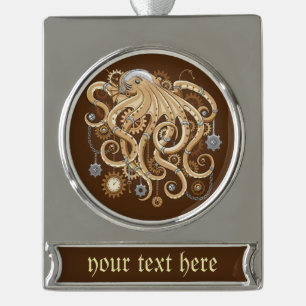 Tintenfisch Steampunk Retro Mechanische Fantasie Banner-Ornament Silber