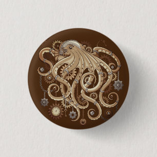 Tintenfisch Steampunk Retro Mechanische Fantasie Button
