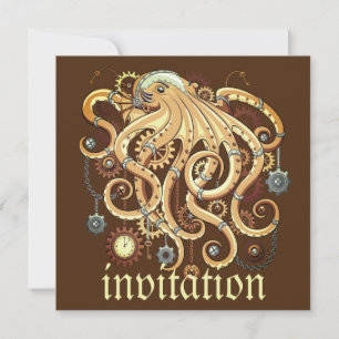 Tintenfisch Steampunk Retro Mechanische Fantasie Einladung