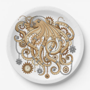 Tintenfisch Steampunk Retro Mechanische Fantasie Pappteller