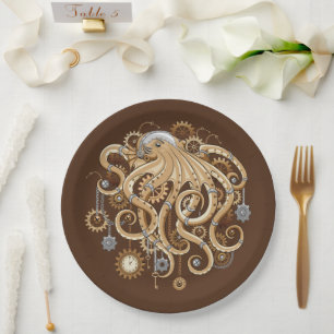 Tintenfisch Steampunk Retro Mechanische Fantasie Pappteller